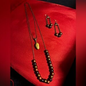 Unakite w/ brass & mixed metals SET necklace/earrings handmade